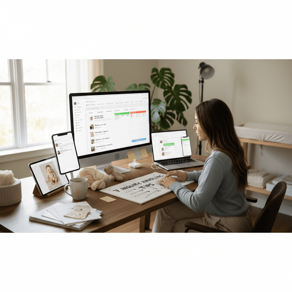 Newborn and maternity photographer managing inquiries across Instagram, WhatsApp, and email