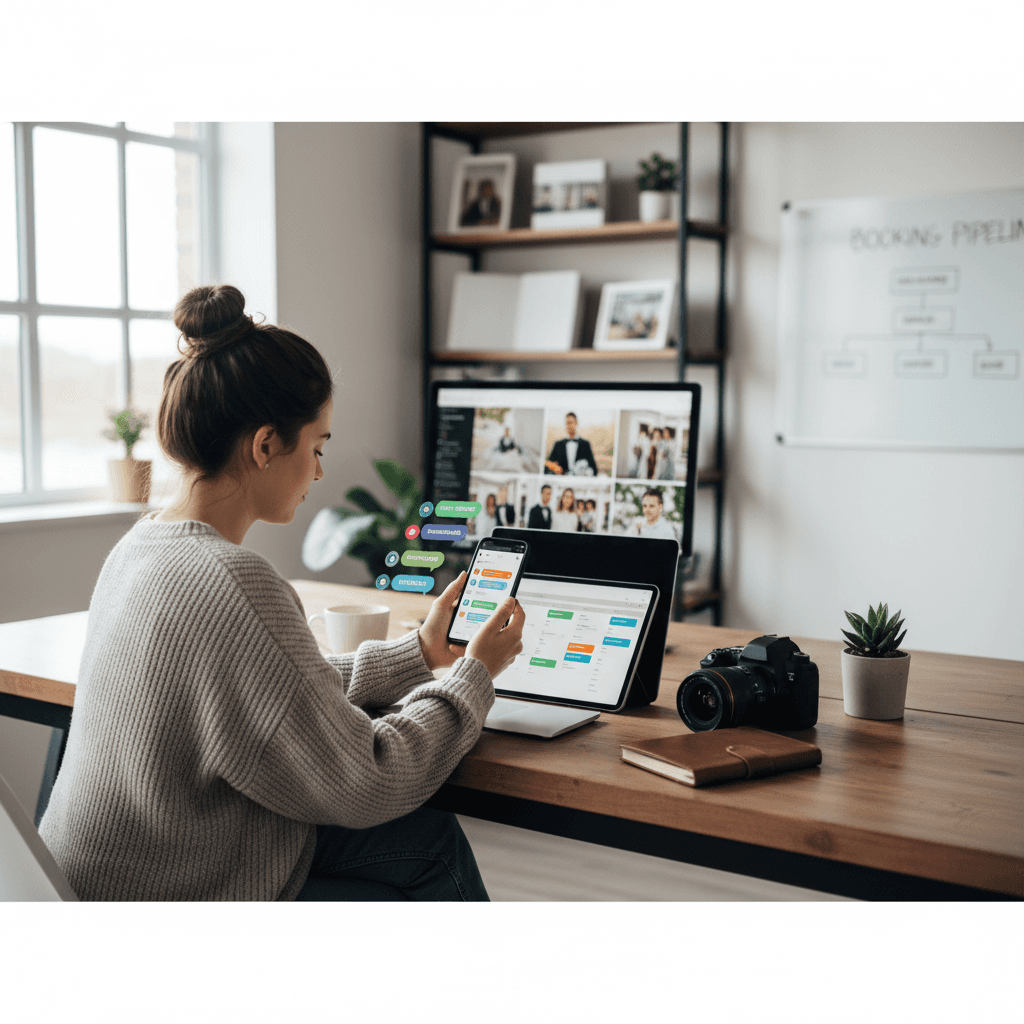 Photographer managing WhatsApp inquiries with a structured booking workflow