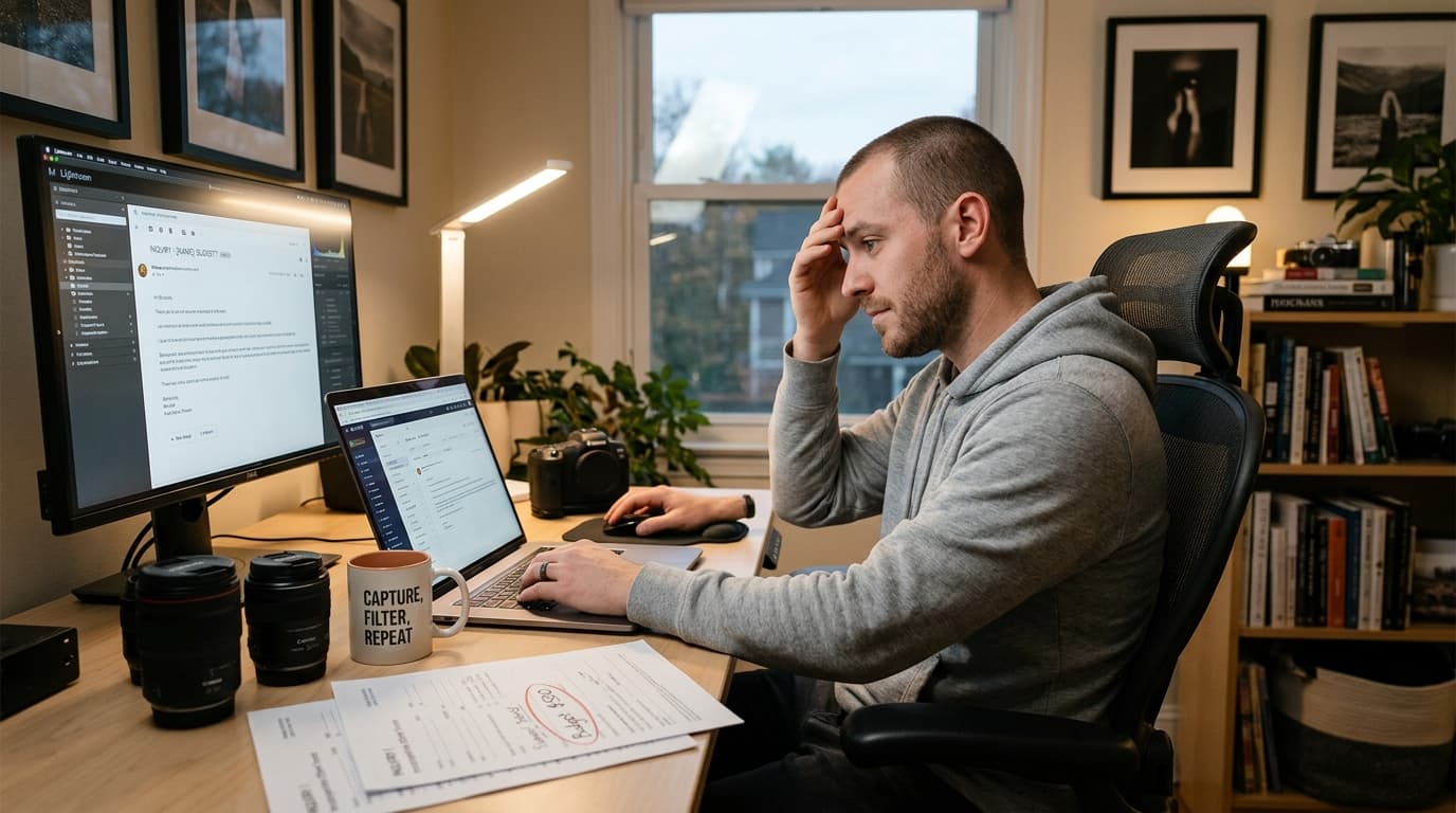 Photographer reviewing inquiry messages to filter leads based on budget