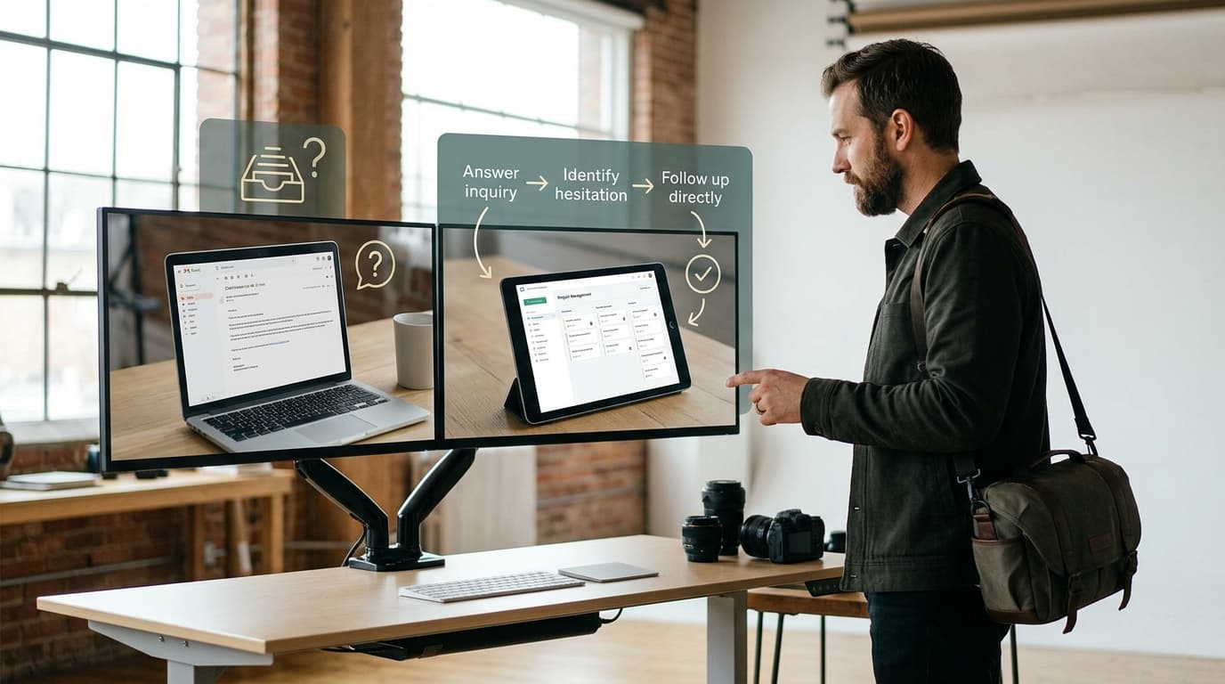 Photographer comparing two ways to handle client objections before ghosting