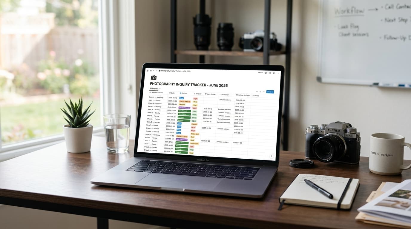 Photography inquiry tracking template for managing more than 20 leads