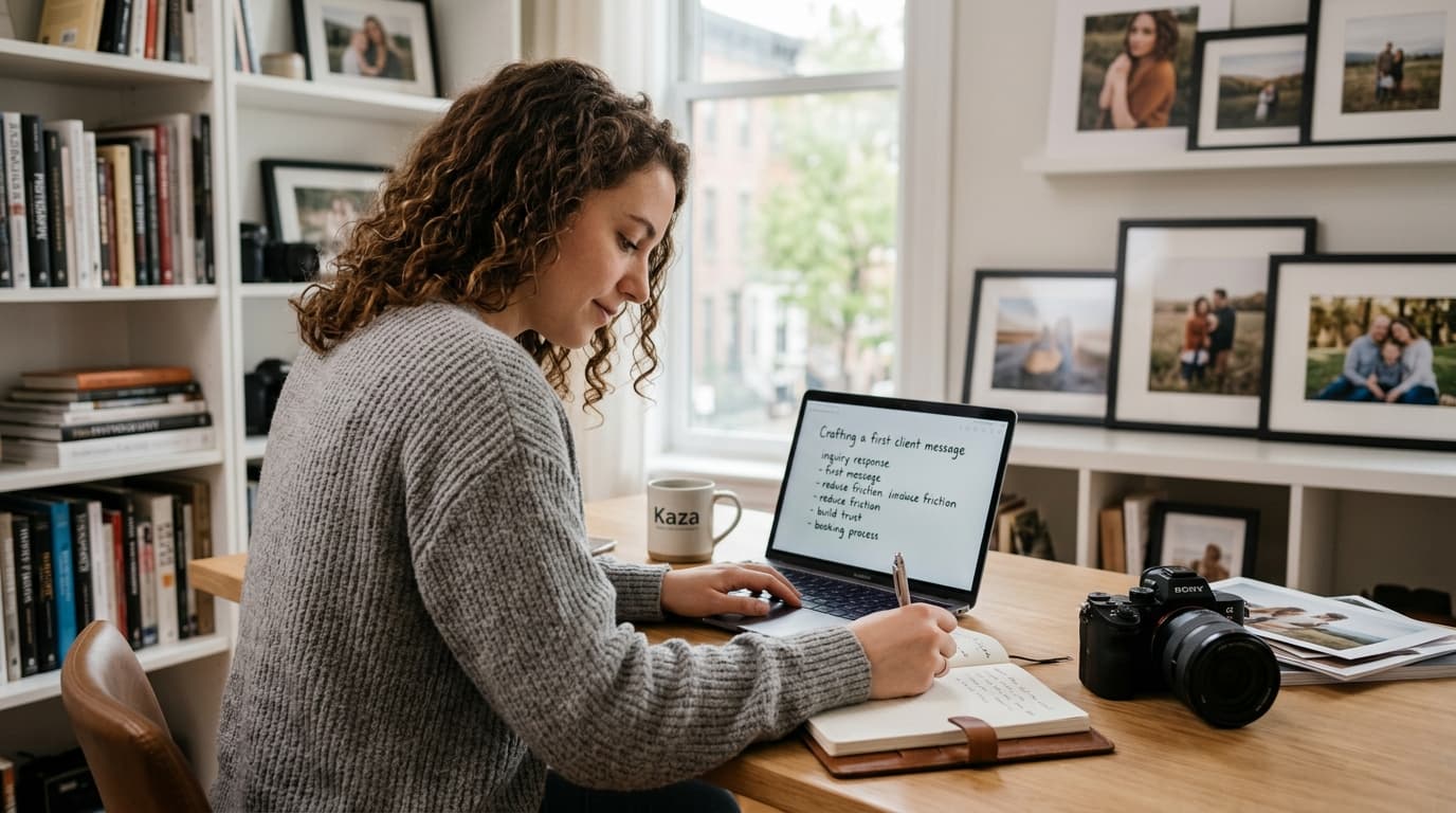 Photographer writing a first client inquiry response that helps book more sessions