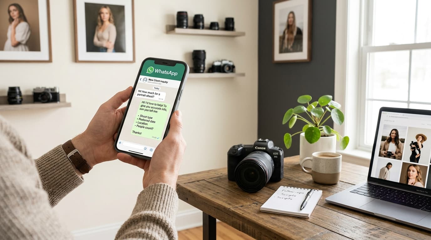 WhatsApp inquiry scripts for photographers booking client shoots